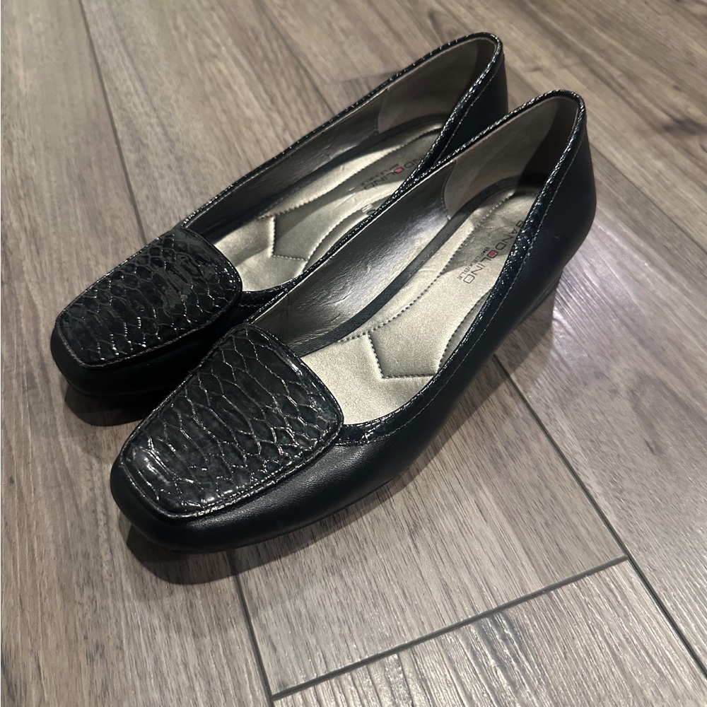 Black Woven Leather Loafers Flats